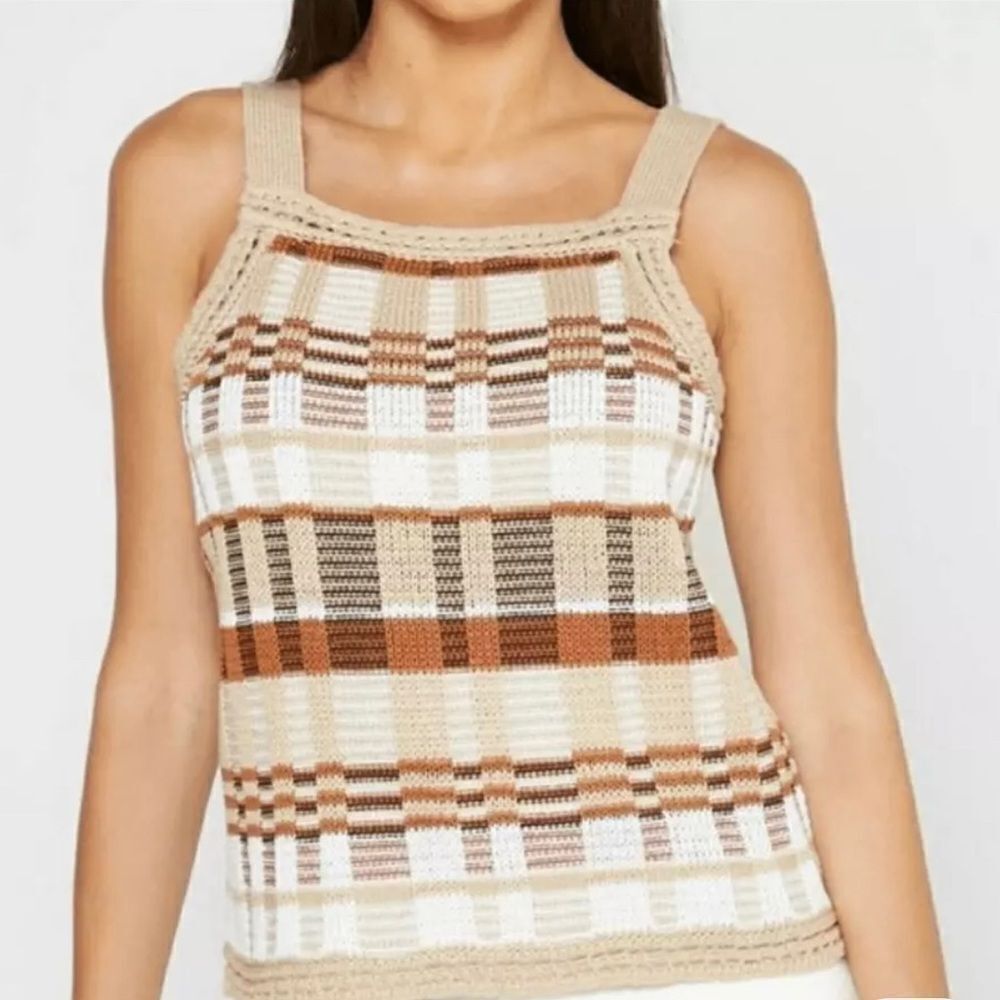 NWT Banana Republic Plaid Knit Cropped Sweater Tank Brown M